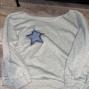 Gray Sweatshirt with Blue Star Patch